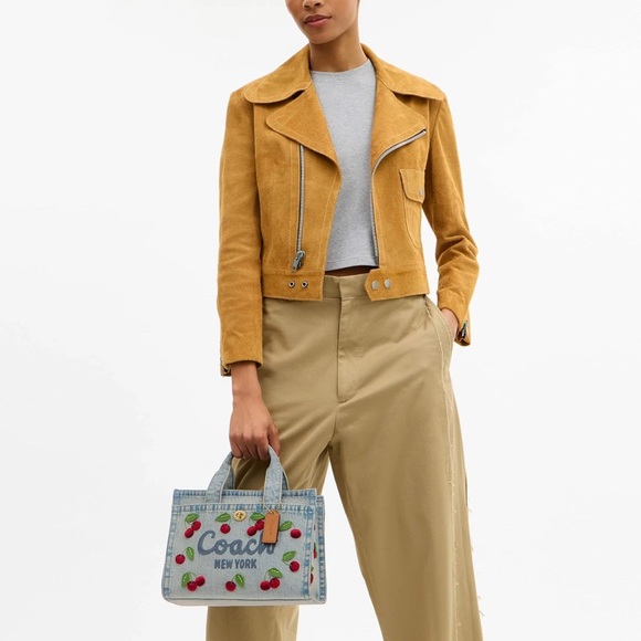 NWT Cherry Embroidered Denim Cargo Tote 26 In Original Packaging Cherries π - Picture 5 of 11